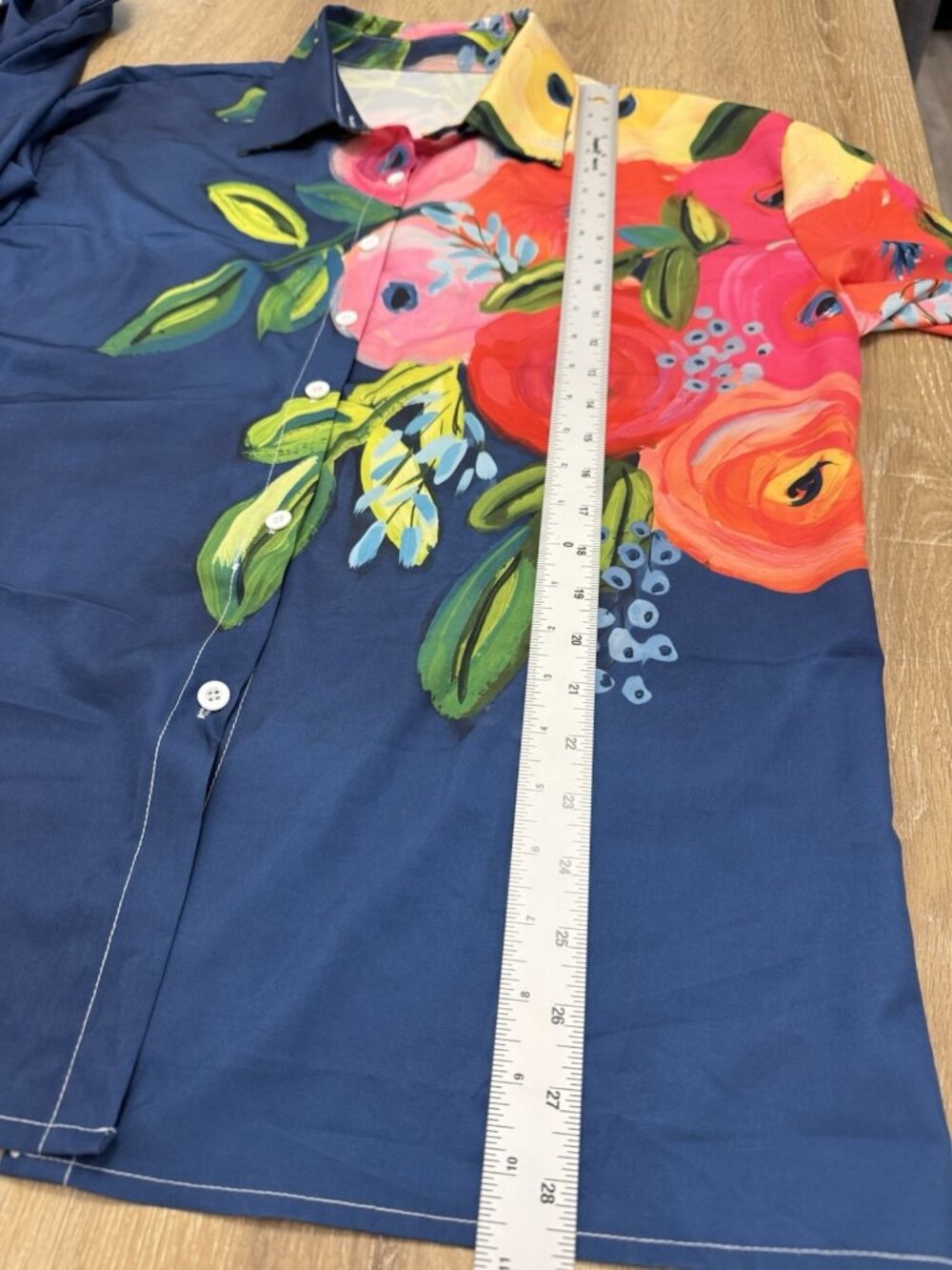 Women’s XL Blue/Multicolor Floral Woven Polyester/Elastane LS Button-Up Shirt - Picture 5 of 6